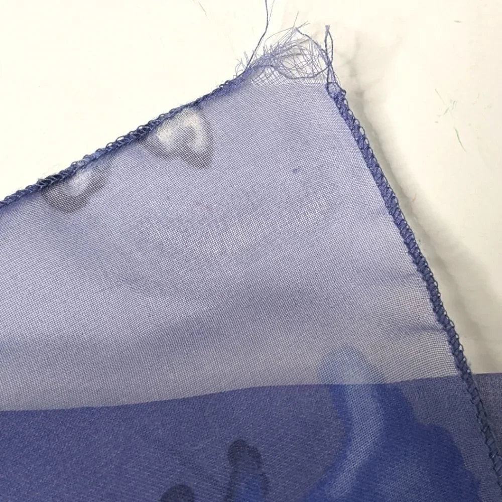 Blue Floral & Butterfly Design Sheer Oblong Scarf